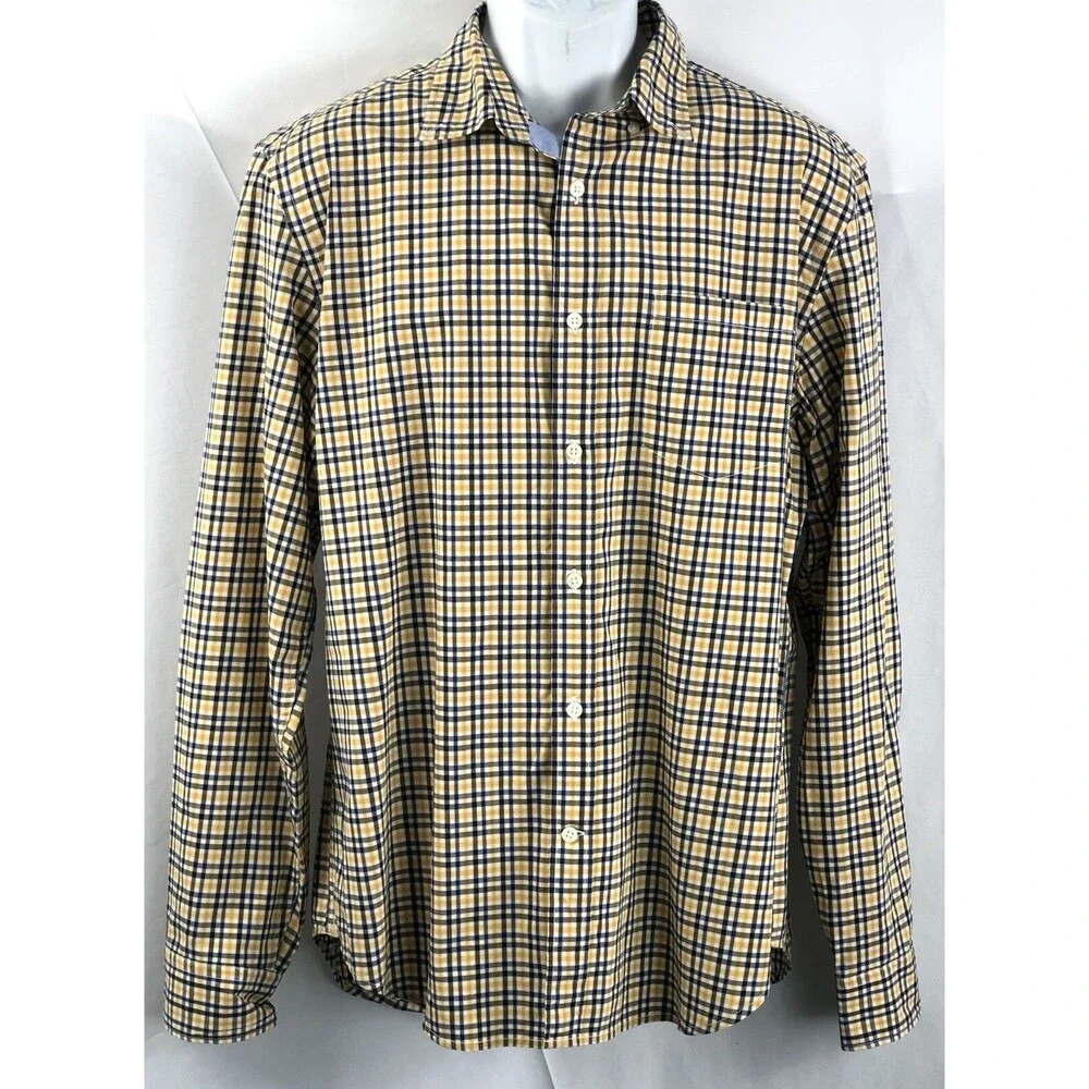 Banana Republic Oxford Shirt L Camden Yellow/blue Plaid ButtonUp Academia Preppy